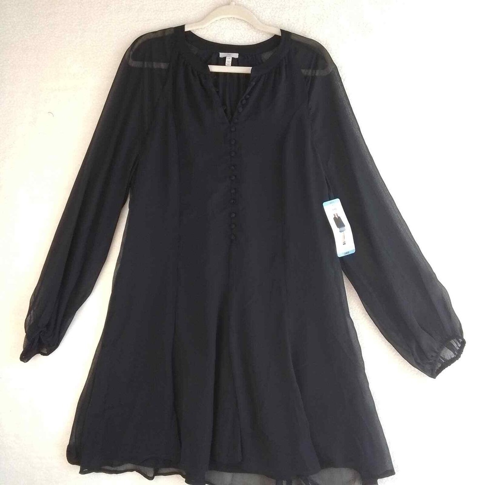 JOIE Chiffon Mini Dress Size Small‎ in Black w/ Balloon Sleeves - Picture 12 of 14